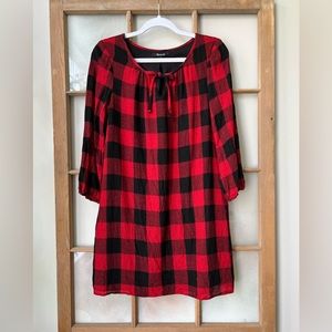 Madewell Signal Wool Blend Buffalo Check Tunic Dress - Red/Black - Size XS